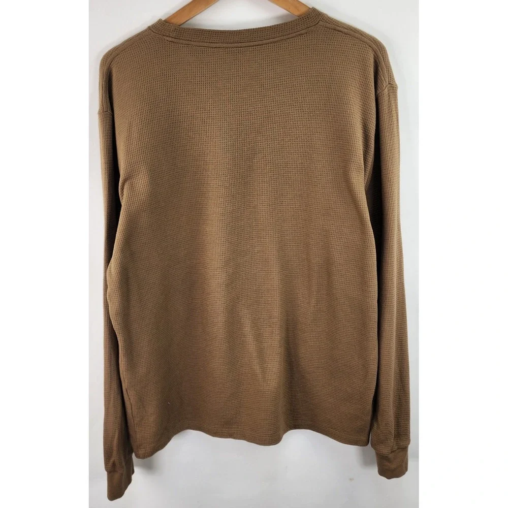 Lacoste Sleepwear Men's L Brown Waffle Knit Thermal Long Sleeve Lounge